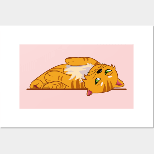 lying down orange cat Posters and Art